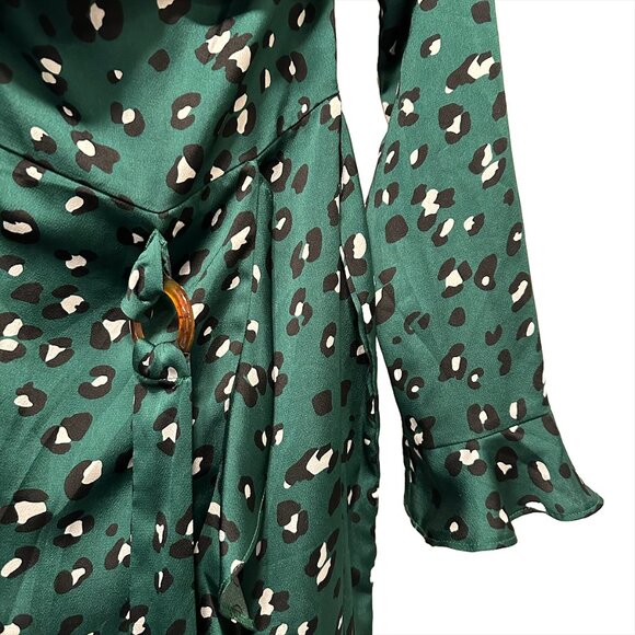 NEVER FULLY DRESSED Georgia Mini Dress - EUC - Small - green leopard -‎ ruffles - Picture 4 of 9